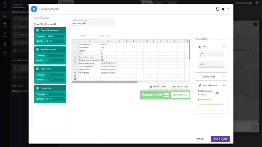 Excel Style Formula Builder For Interactive Calculators
