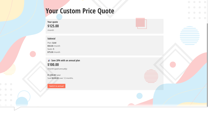 Results Page For a Custom Price Quote Calculator