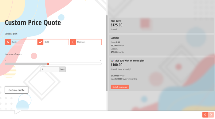 Example Custom Price Quote Calculator Created With Shout