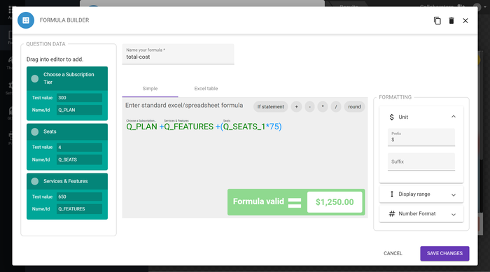 Build Price Quote Calculator Formulas